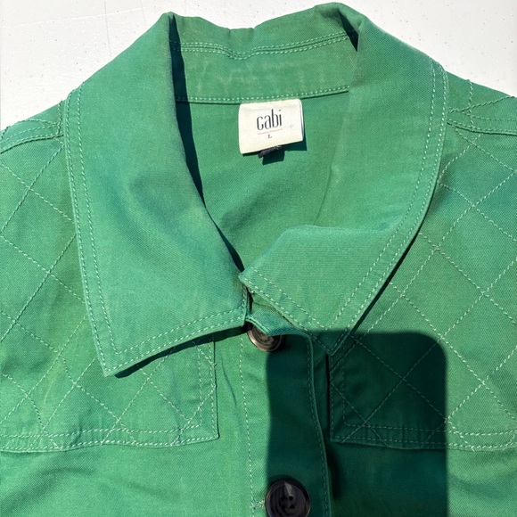 CAbi Green Bomber Jacket with Striped Hem - Picture 3 of 4